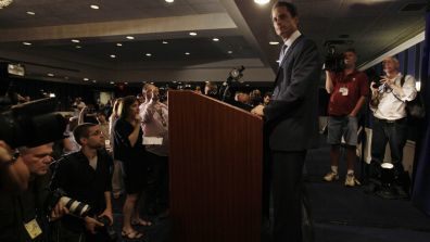 June 6, 2011: Rep. Anthony Weiner, D-N.Y., addresses reporters to confess that he tweeted a bulging-underwear photo of himself to a young woman.